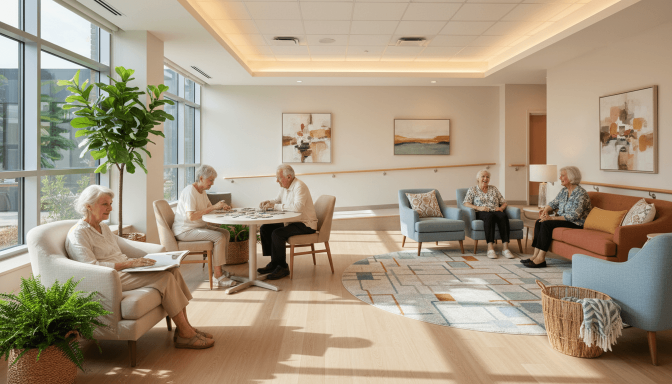 Comfortable private bedroom at Great Day RCFE with soft lighting and accessible design